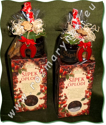 Šípkový dárkový balíček I (sypaný šípek oplodí, džem 60g, plovoucí svíčka květ včelí vosk)