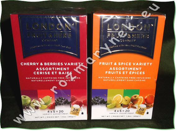 LONDON - mix ovocných čajů Cherry&Berries (jablko+třešeň, jahoda+limeta, černý rybíz, malina) a Fruit&Spice (černý rybíz, citron+limeta, jablko+skořice, kořeněný pomeranč)
