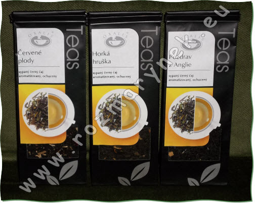 Oxalis ochucené černé čaje - Červené plody, Horká hruška, Pozdrav z Anglie