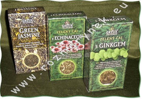 Grešík ochucené zelené čaje - Green Jasmine, s Echinaceou, s Ginkgem