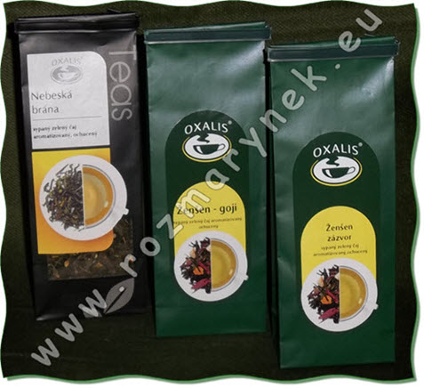 Oxalis zelené ochucené čaje - Nebeská brána, Ženšen-goji, Ženšen-zázvor