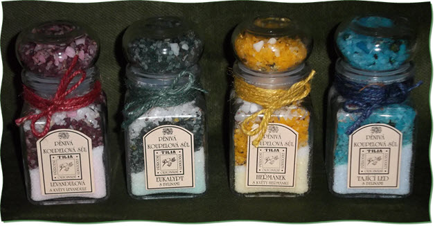 0S11: Tilia dárkové soli do koupele sklo 150g - Růže, Eukalypt, Heřmánek, Tající led
