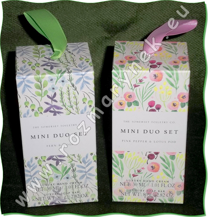 DS01: The Somerset Toiletry Mini Duo Set: Fern & Moss, Pink Pepper & Lotus Pod (krém na ruce 30ml, mýdlo 80g)