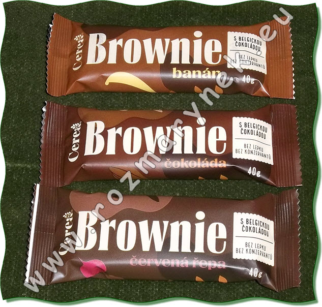 ZD27: Cerea Brownie banán, 40g, Brownie čokoláda, 40g, Brownie červená řepa, 40g, (pečené tyčinky s belgickou čokoládou a banánem nebo červenou řepou